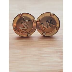Michael Kors Yellow Gold Tone MK Logo Astor Stud Earrings Designer Signed